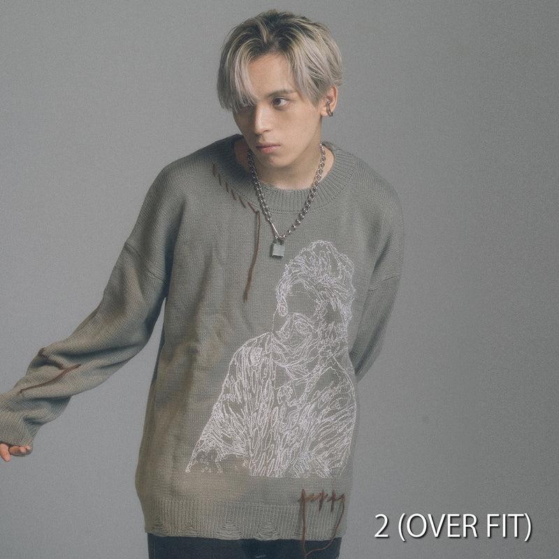 “Novel Core × A Good Bad Influence” Outline Sweater Gray